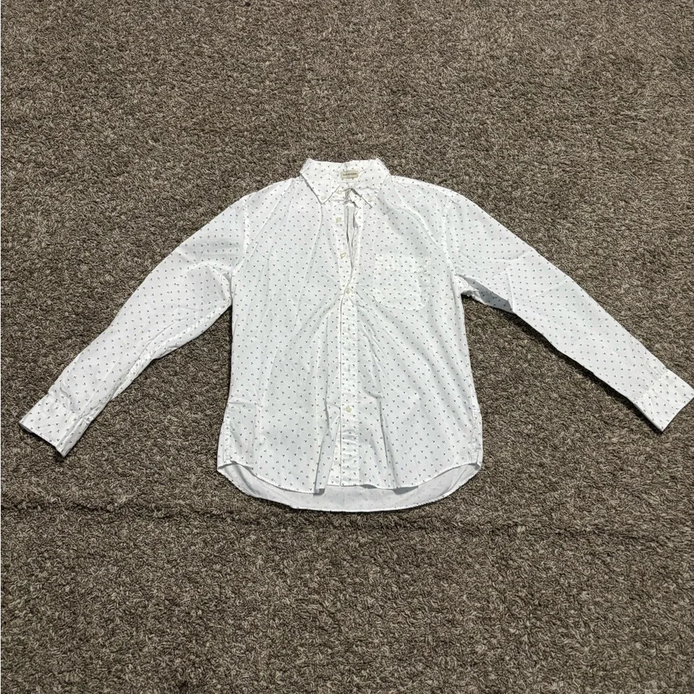 J. Crew Men's White and Black Patterned Shirt